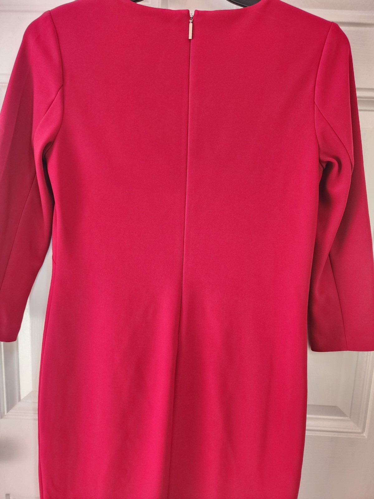 RALPH LAUREN Red Logo Button Round Neck Long Sleeve Stretch Sheath Dress Sz 8