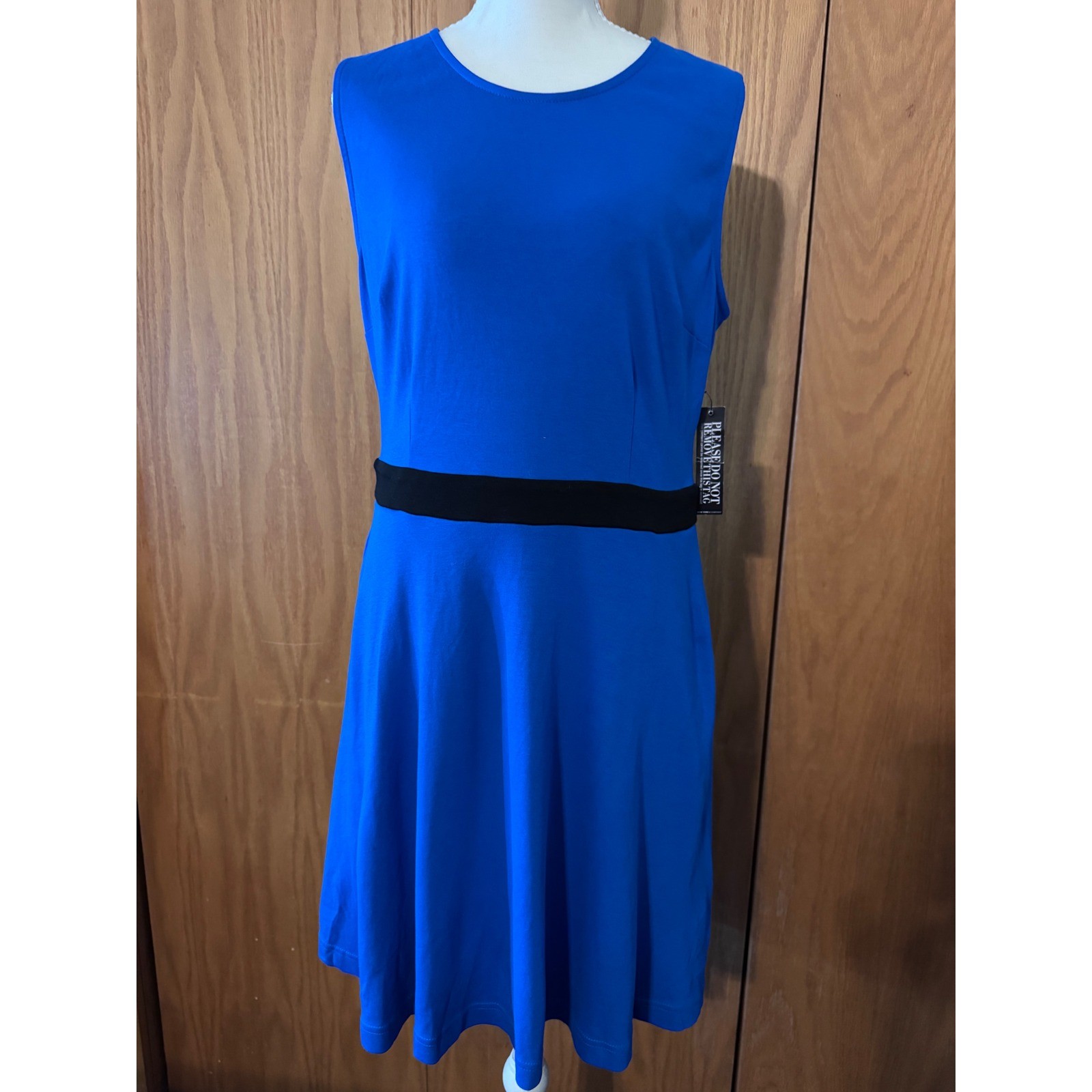New York & Company Blue Fit Flare Dress Gold Buttons Pockets Medium NWT 4679