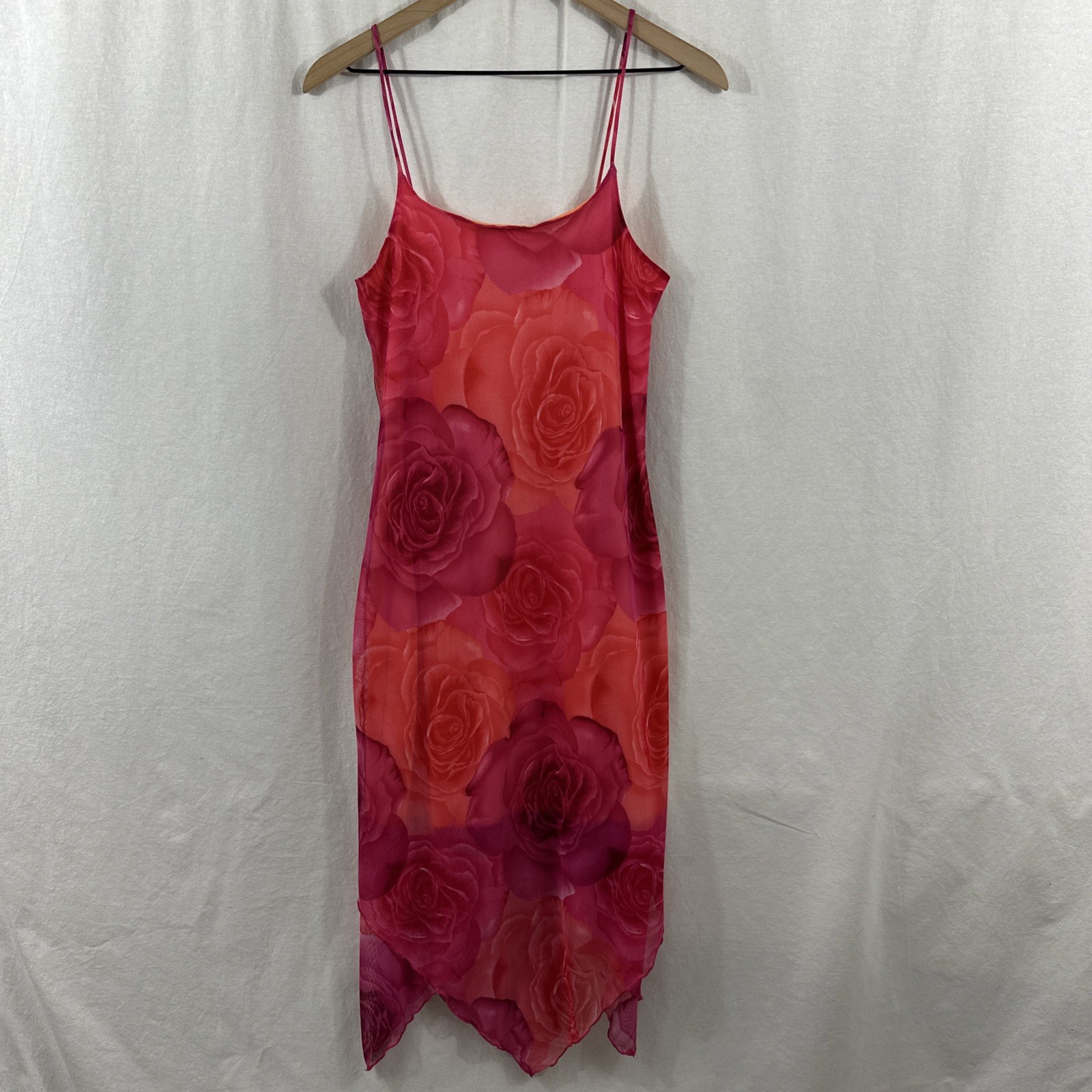 Wet Seal Rose Floral Y2K Vintage Romantic Mesh Strappy Dress Womens Sz L