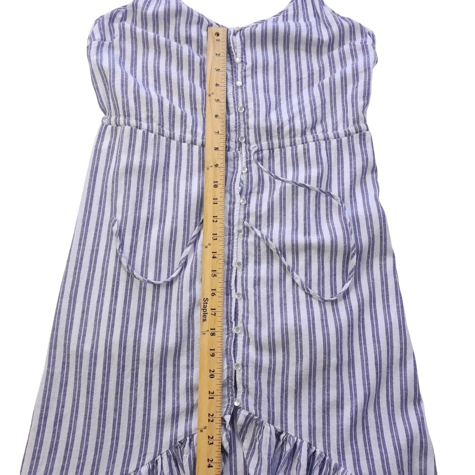 Favlux high-low dress sleeveless button up/Large/grayish blue+ivory stripe/lined