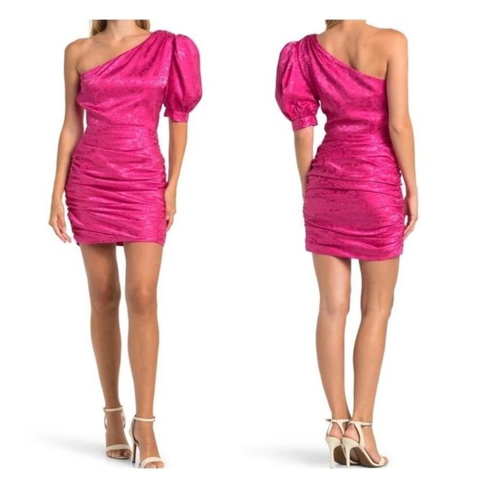 NWT Ronny Kobo Nadia One Shoulder Puff Sleeve Mini Dress S Pink