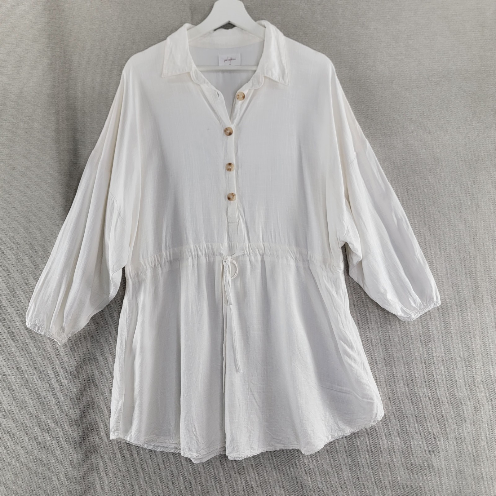 Free People Girl And The Sun Womens Dress Linen Mini Shirt Size Medium Ivory