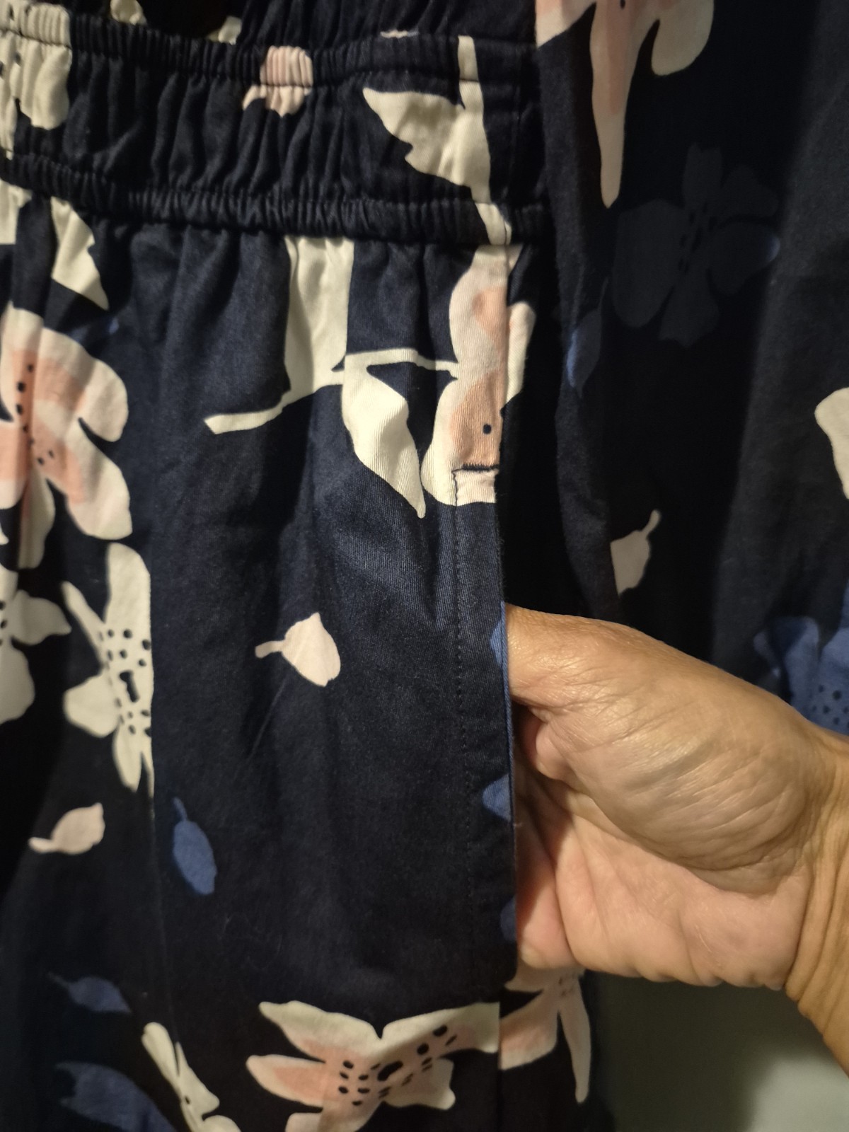 Free Assembly Blue Floral Gathered Waist Dress Long Sleeve Dress Women Sz M