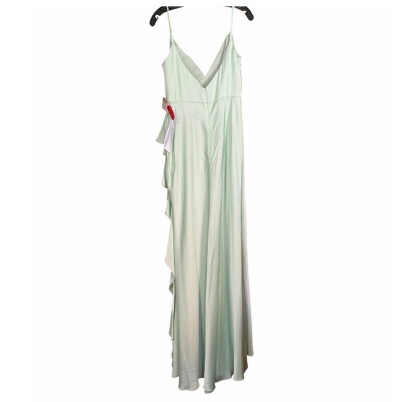 Mac Duggal Green Satin Ruffled Sleevless Prom Maxi Gown Dress Size 2 67815 NEW