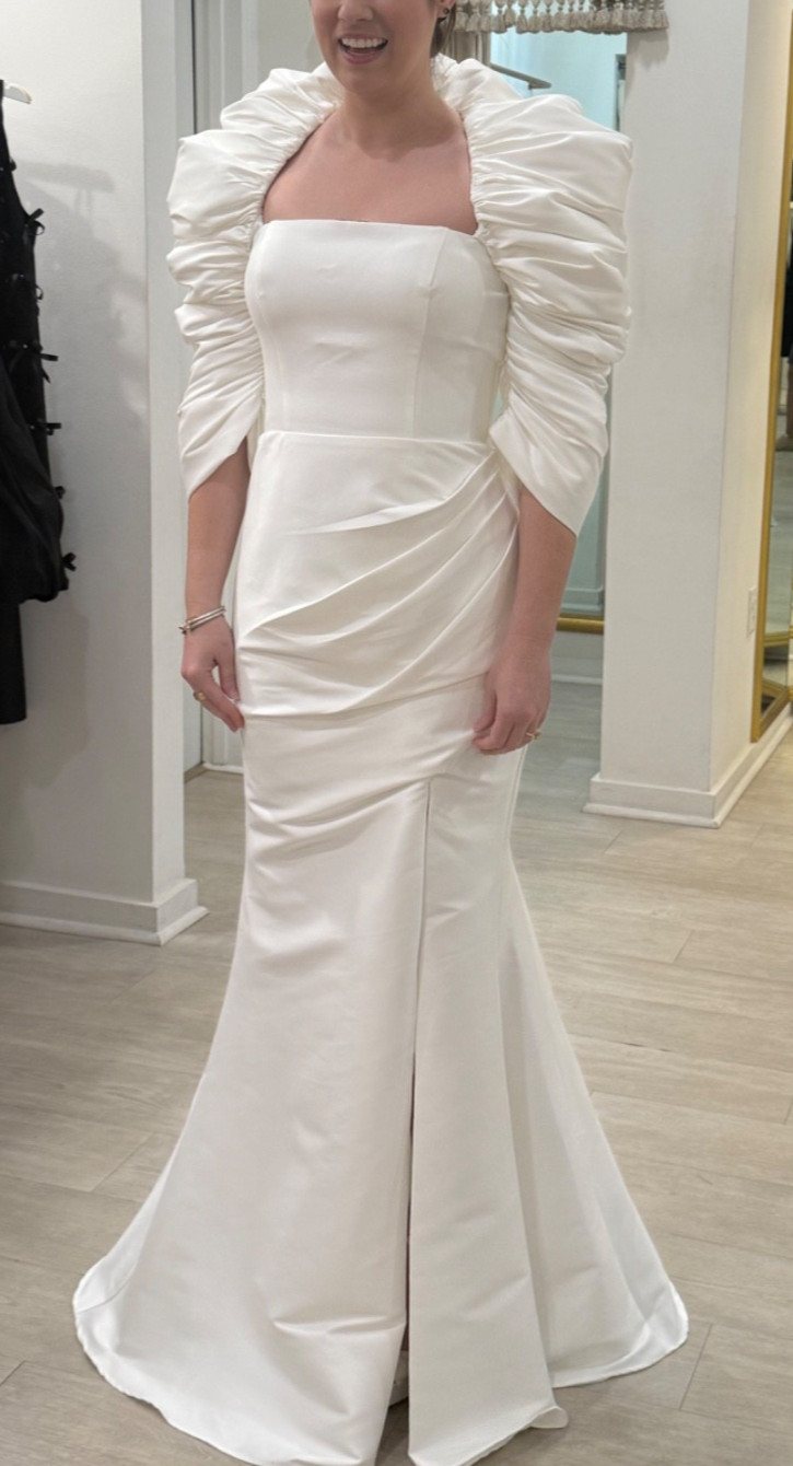 Square Neck Floor-Length Gown with Puff Sleeves 45214
