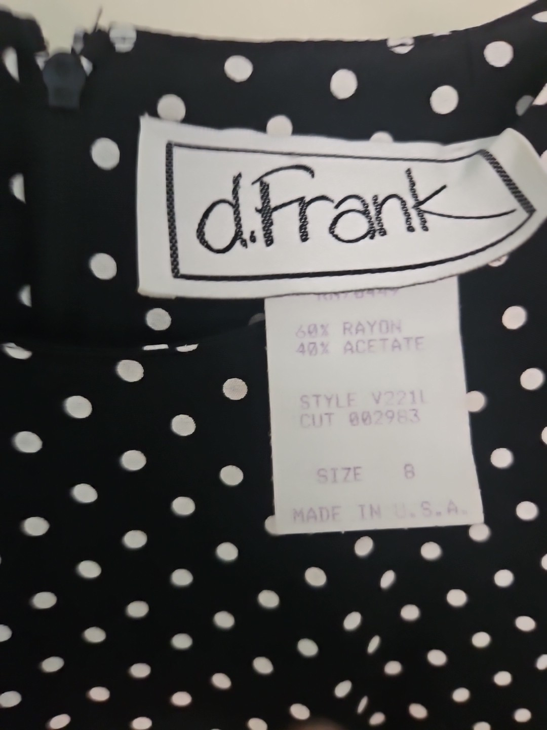 VTG d.Frank Made USA Black &White Polka dot Sz 8 Ruffeled Skirt 3 Teir,Long Slv.