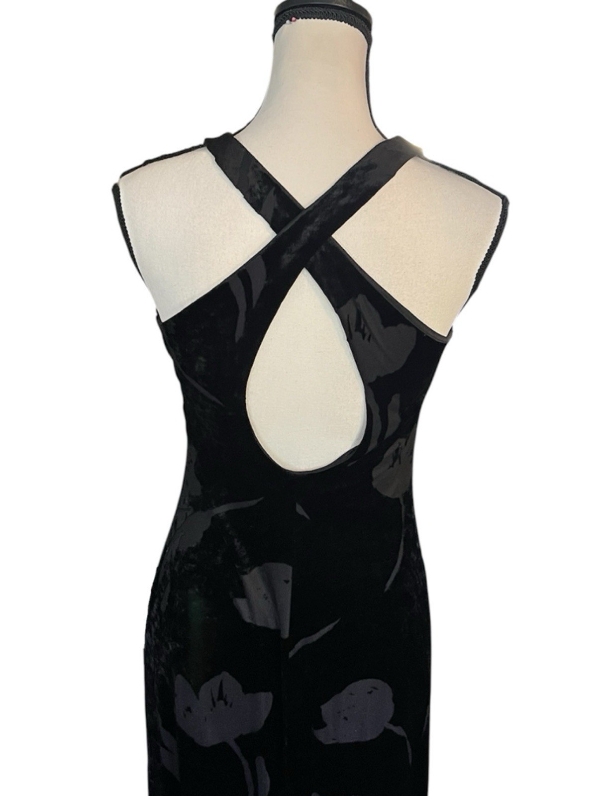 Vintage 90s Laundry Shelli Segal Velvet Sheer Mesh Tulip Floral Maxi Slip Dress