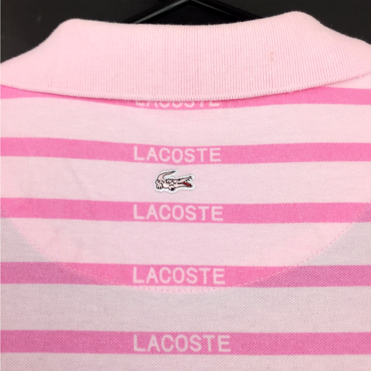 Lacoste Womens Sz 38 (32in Bust) Pink Striped Cotton Barbiecore Piqué Polo Dress