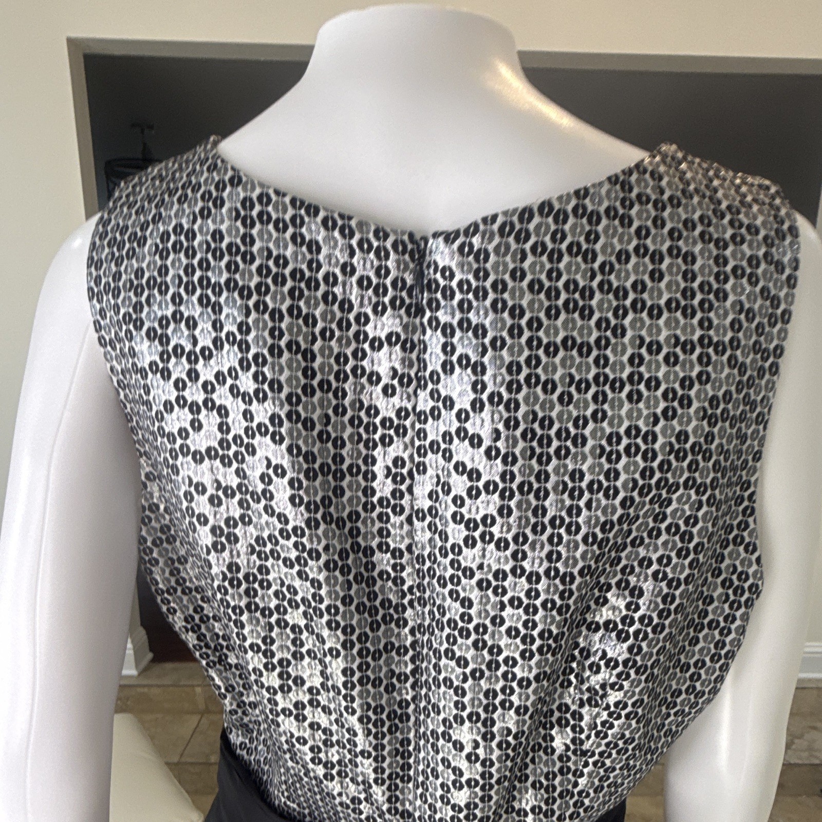 Alexia Admor Black Silver Geometric Jacquard Fit & Flare Pocket Cocktail Size M