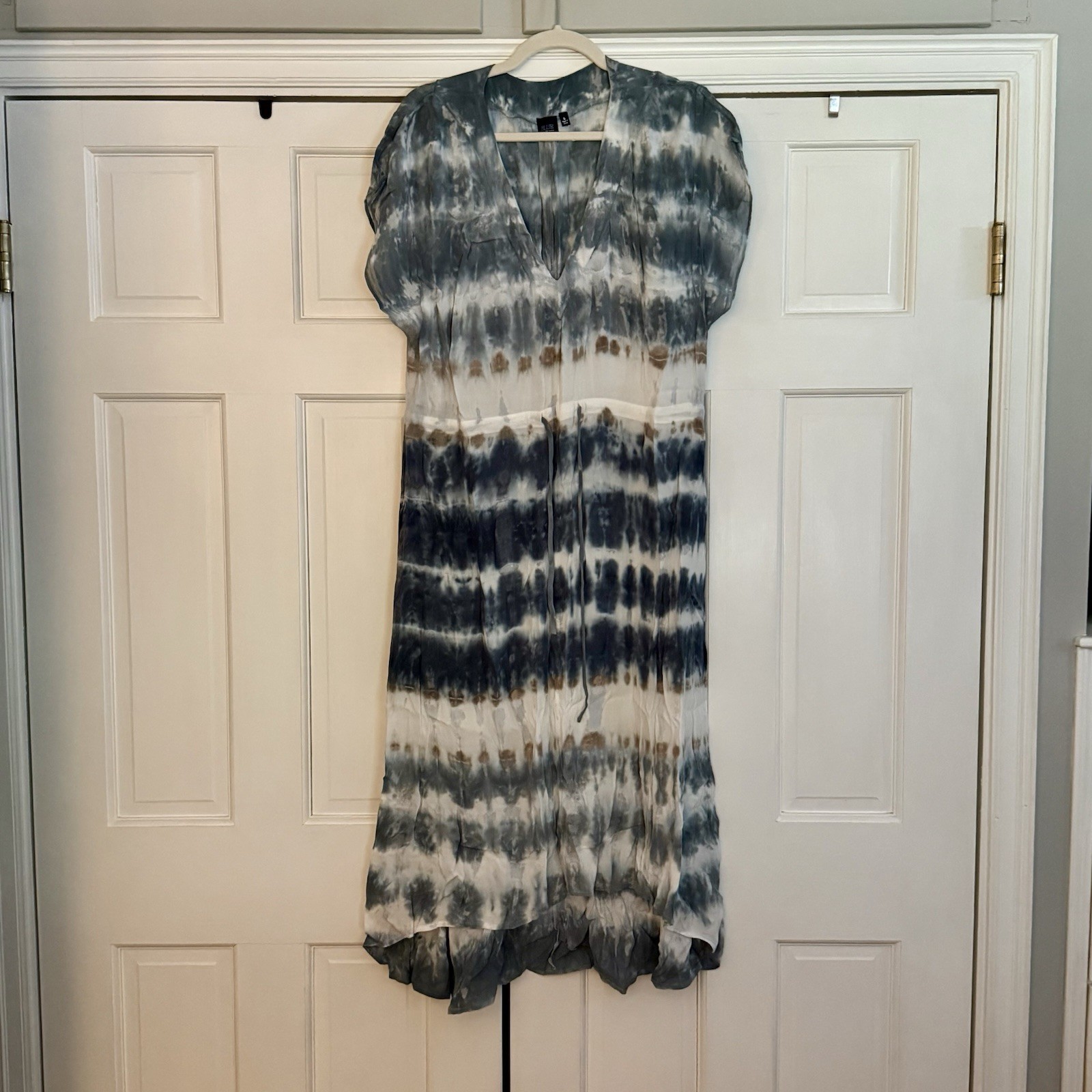 BLUE Saks Fifth Avenue Blue Brown White Maxi Dress Coverup Drawstring Waist – Sm