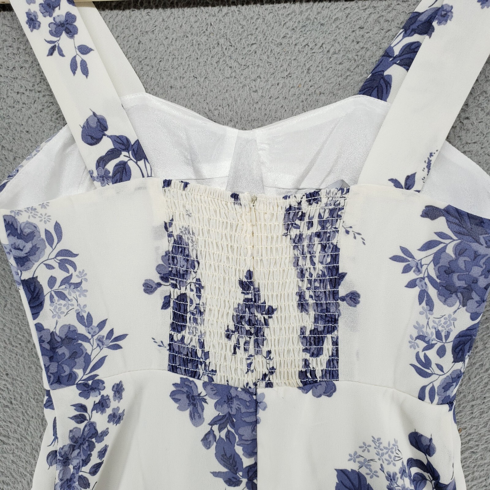 NLW Womens L Floral Pattern Strap Mini Dress Cotton White Blue