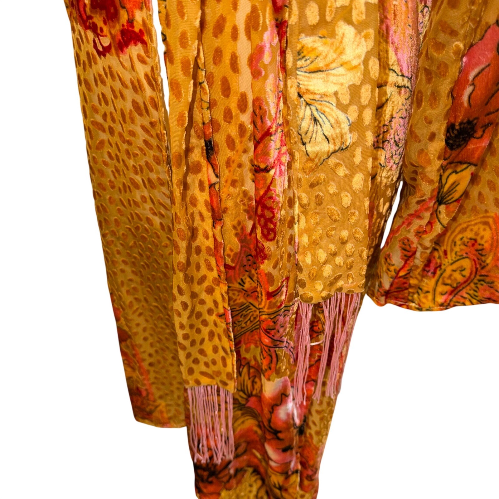 Nostalgia Devore Burnout Velvet Boho Dress Orange Floral Whimsigoth Retro 70s M