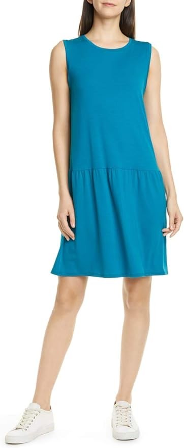 Eileen Fisher Womens Sleeveless Drop Waist Tencel Stretch Jersey Dress Jasper MD