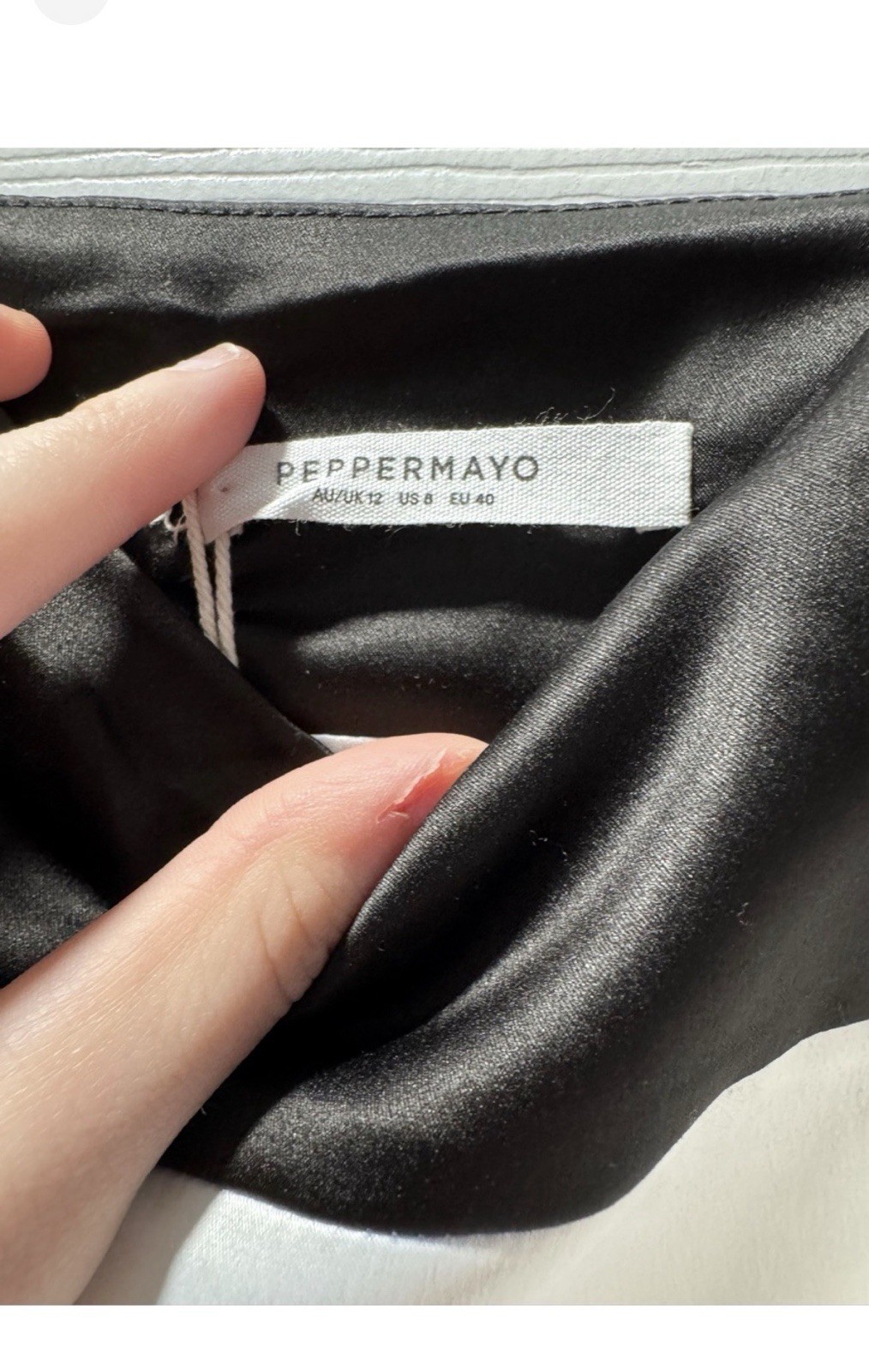 Peppermayo Odette Satin Mini Dress Colorblock Black/White Square Neck Size 8