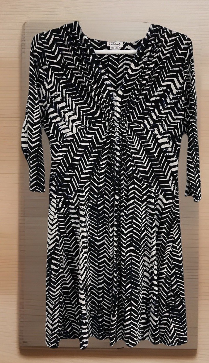 Chaus Black and White Dress XL Business Career Casual Runched Knot Front