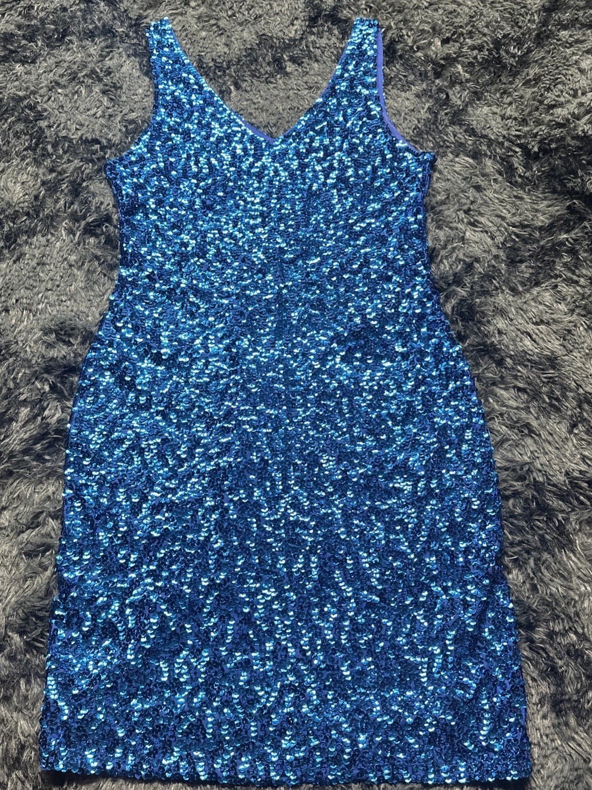 PrettyGuide Blue Sequin Shiny V-Neck Strappy Bodycon Mini Dress Size Large