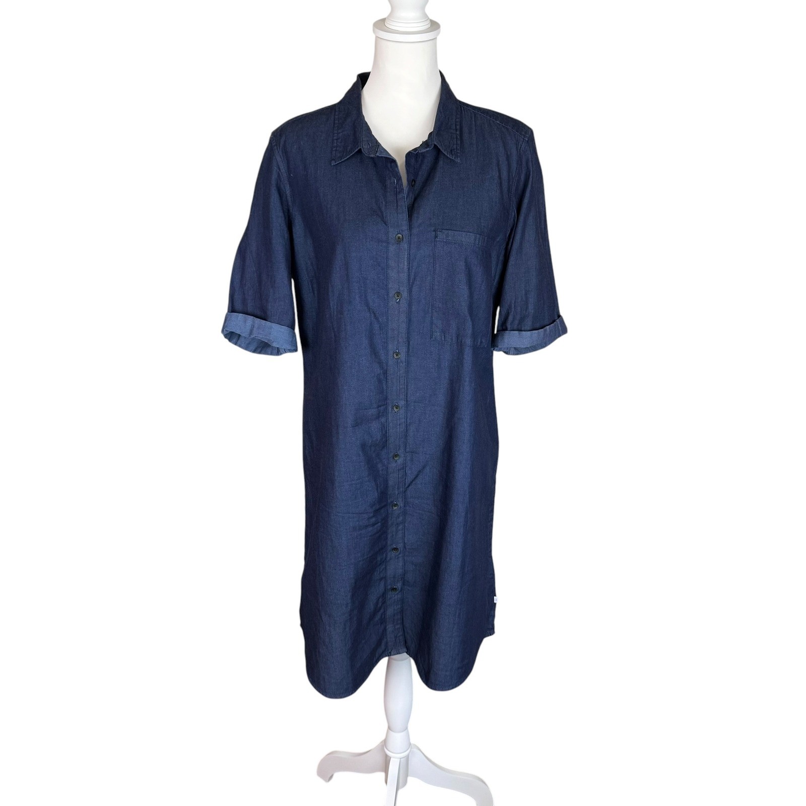 Calvin Klein Jeans Womens Dark Wash Denim Button Front Shirt Dress Size Large