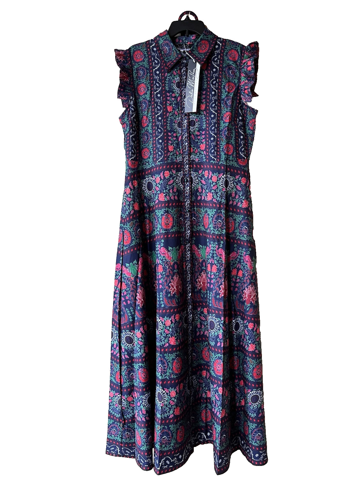 Dalia MacPhee womens Belted Long Maxi Dress size Large (8-10) Navy & Red Floral