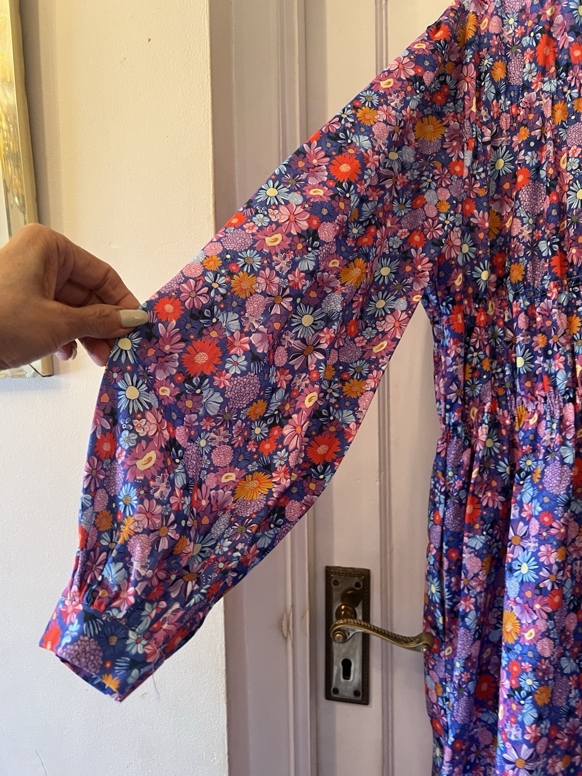 New Olivia Rubin Tammy Blue Mini Floral Cotton Midi Dress,UK 12