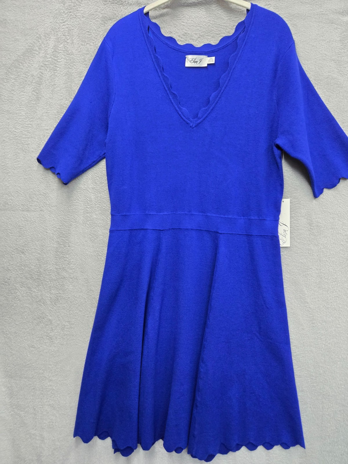 Eliza J NWT Cobalt Blue Scalloped Hem Fit & Flare Knitted Sweater Dress Large