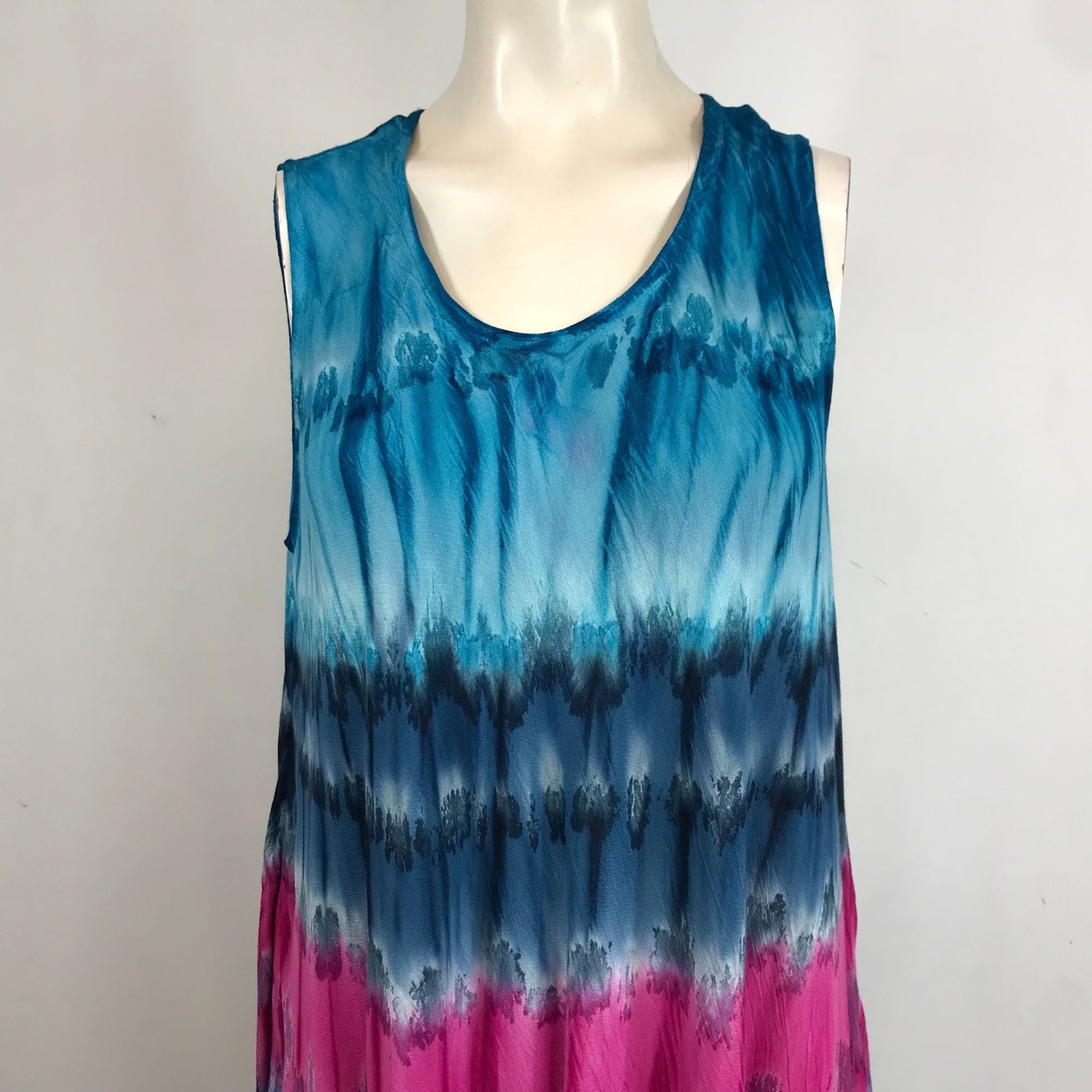 SAKKAS – WOMEN’S ONE SIZE – NAVY & PINK SLEEVELESS ROUND NECK 100% RAYON DRESS