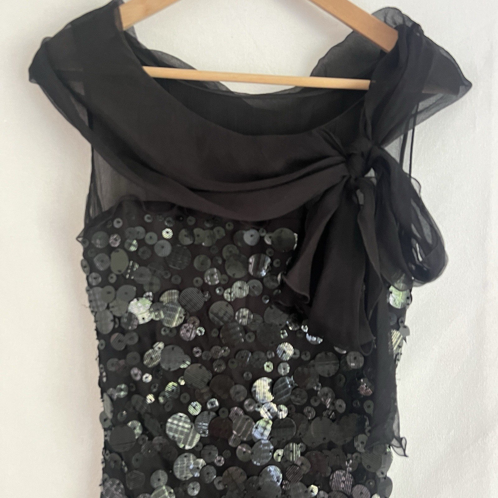90s Moschino Black Silk Paillette Sequin Cocktail Sheath Bow Evening Dress Italy