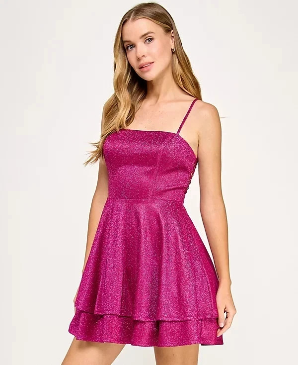 City Studios Juniors’ Straight-Neck Sleeveless Fit & Flare Dress – Pink – 15/16