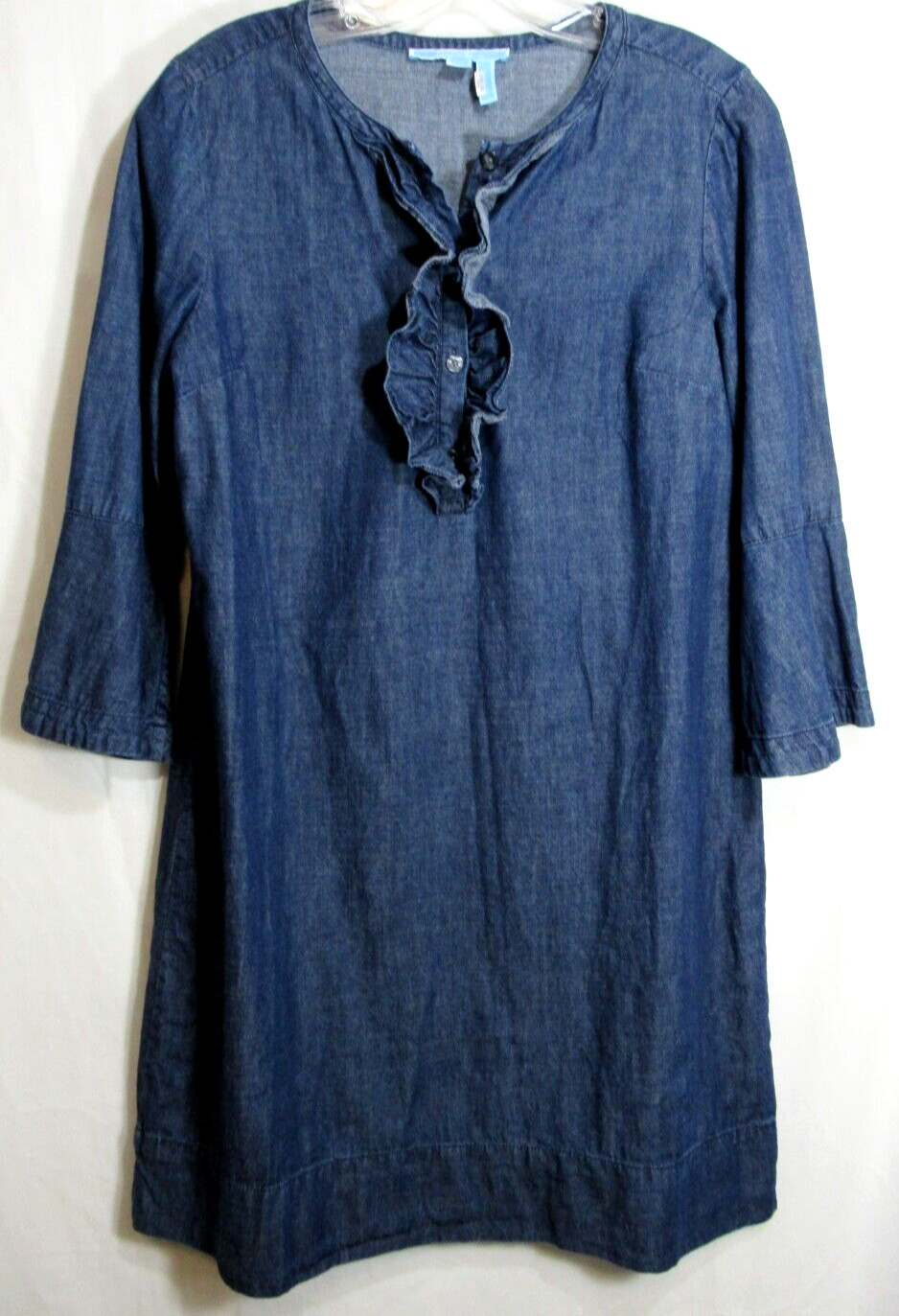 Draper James Blue Chambray Bell Sleeve Ruffle Front Knee Length Dress Size 6 EUC