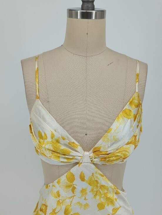 00556 All About May Floral Satin Midi Dress Yellow size 2 sexy evening wedding