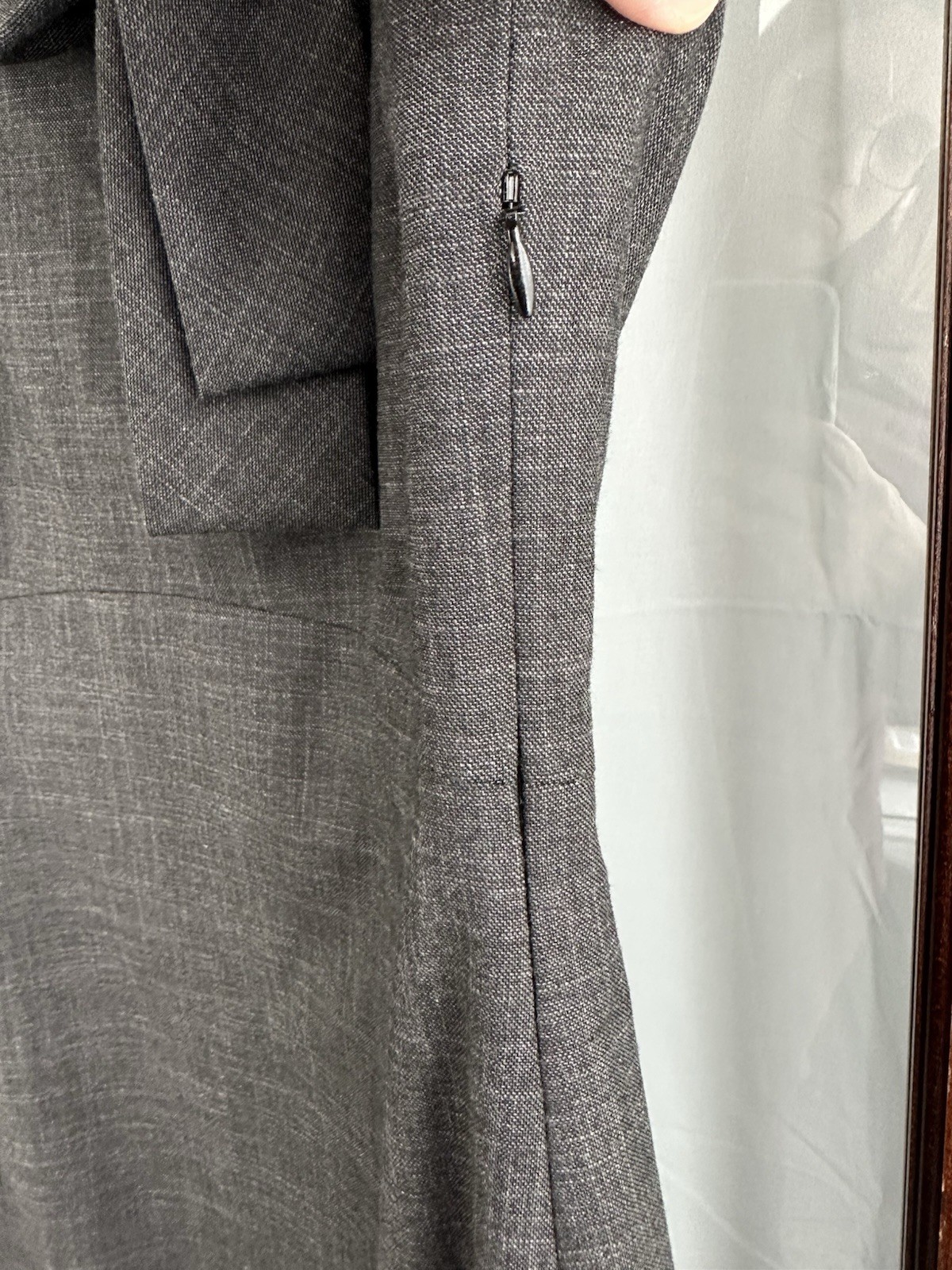 Classiques Entier Sheath Dress Size 6 Gray Cowl Neck Tie Detail Side Zip Office