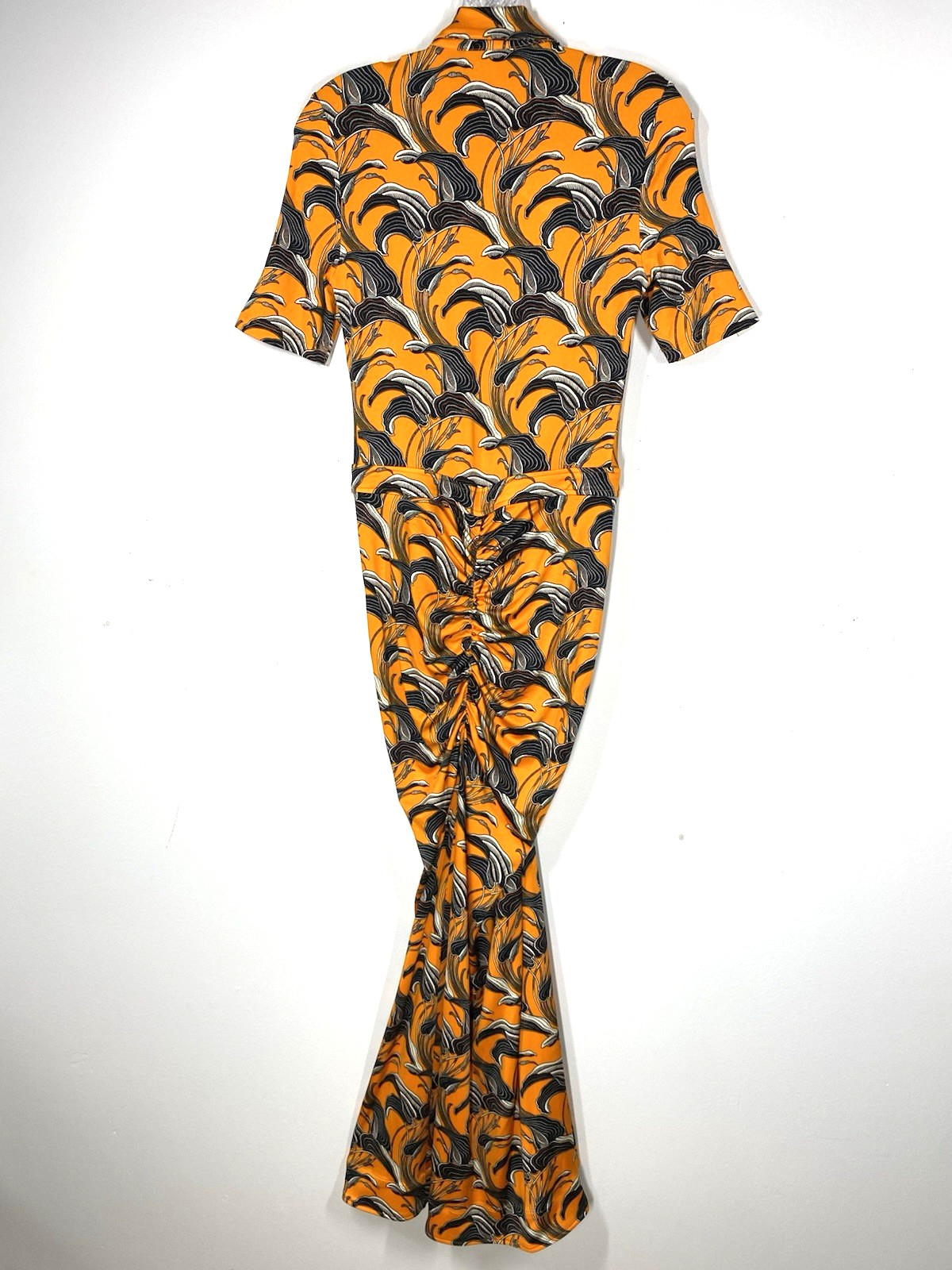 PACO RABANNE Orange Flower Printed Short Sleeve Collared Maxi Dress Size 38 NSC