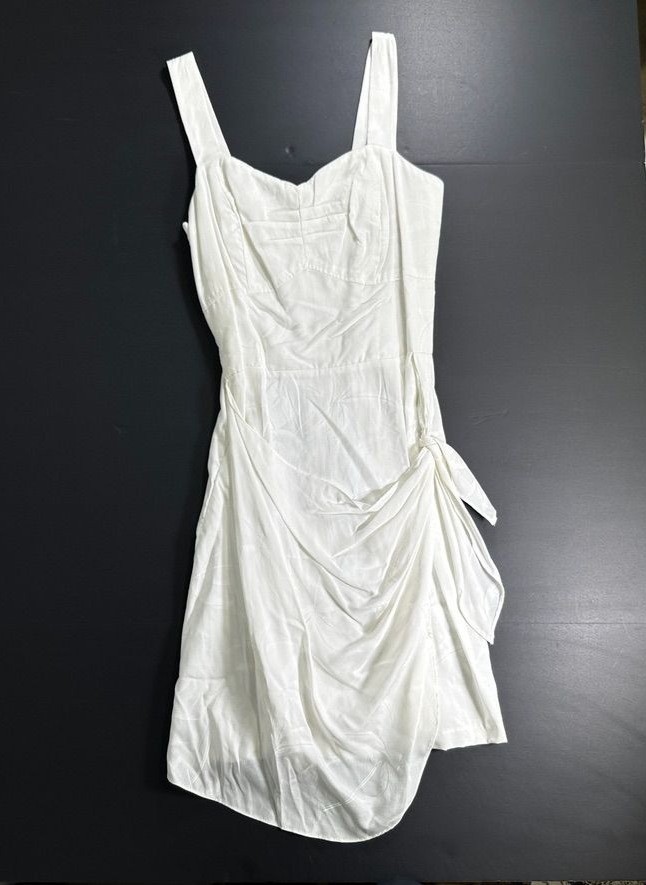 Vintage PARADISE FOUND Sarong Sundress Mini Dress Bamboo Eggshell Size MEDIUM