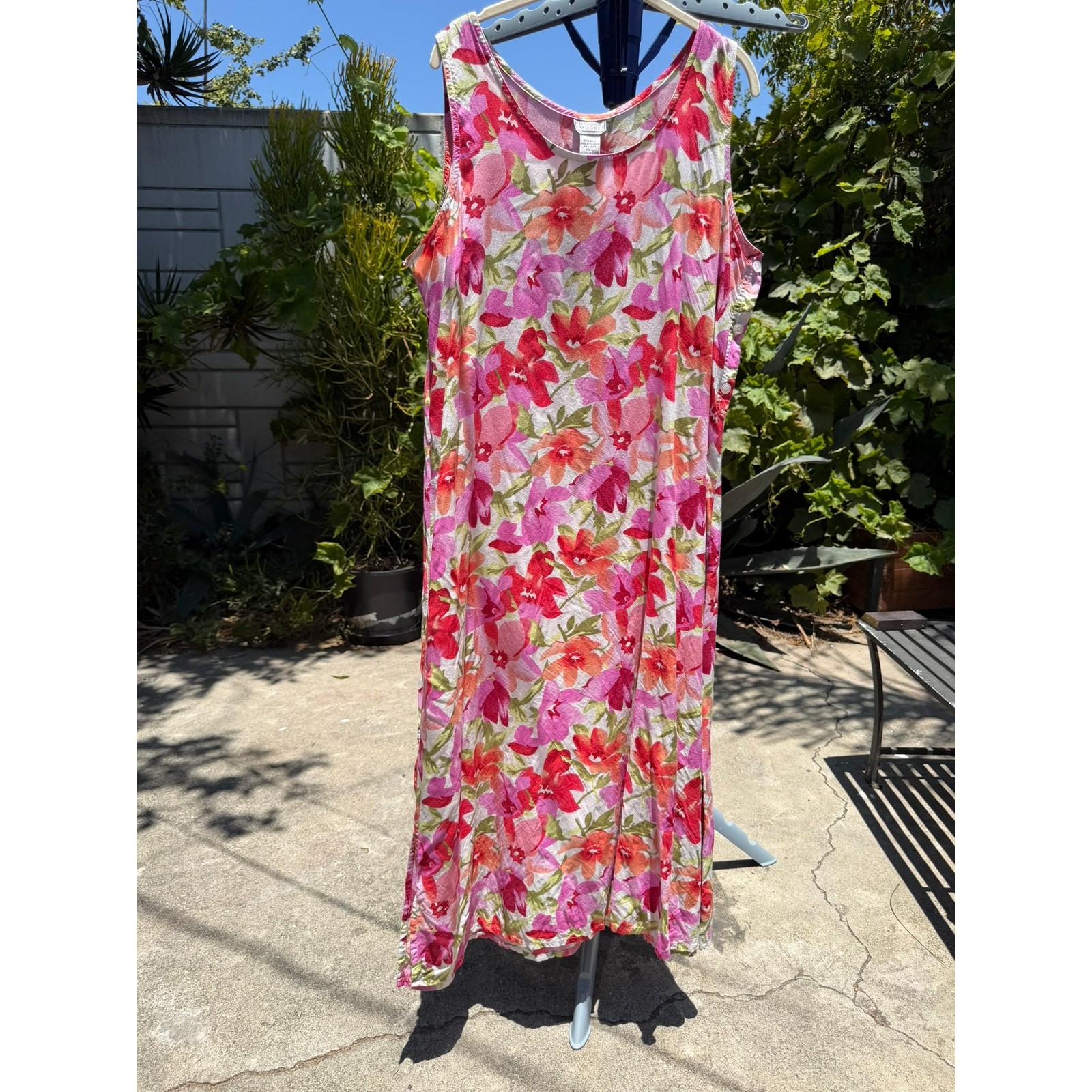 Vintage 90s Jennifer Moore Shift Maxi Dress Large Red Pink Orange Floral