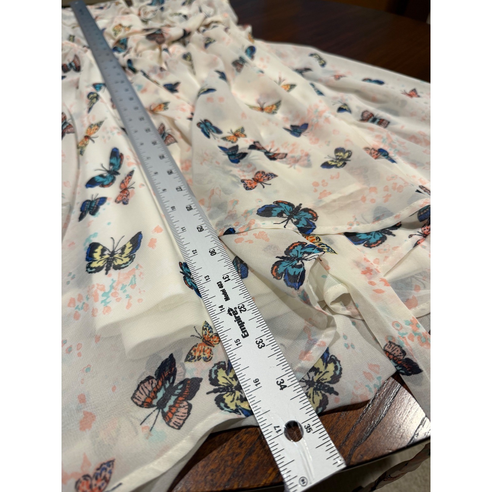 Disney Cinderella Butterfly Print Lace Back High Low Dress Womens Small Cream
