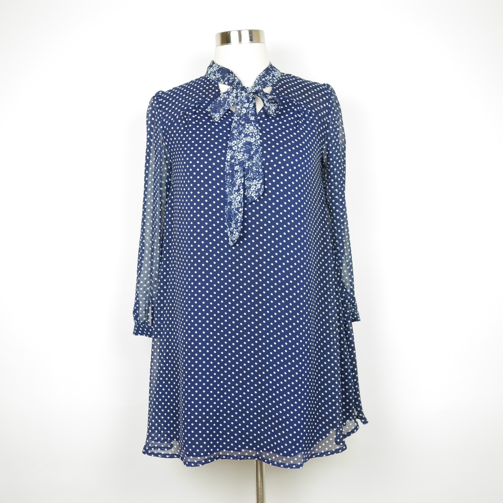 11•1• TYLHO Anthropologie Women’s XS Blue & white polka dress shift dress ISLA