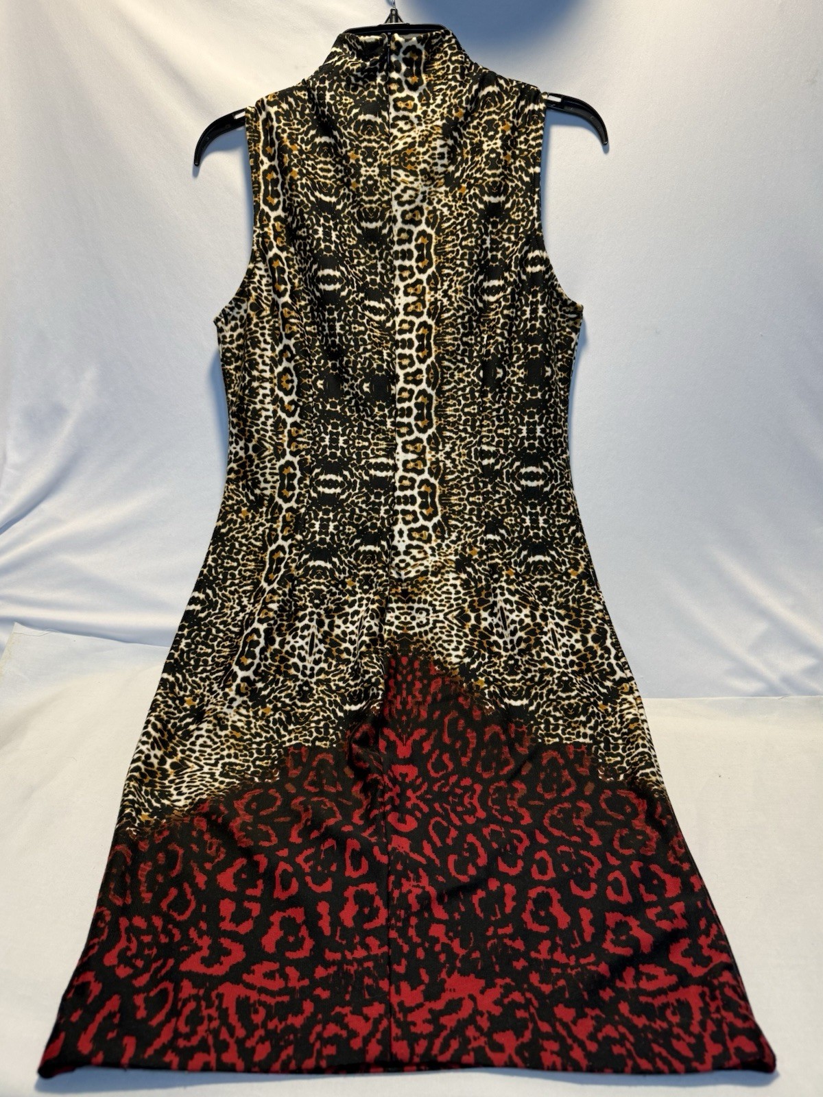 Venus Women’s Sleeveless Mock TurtleNeck Midi Dress In Leopard Print Size L