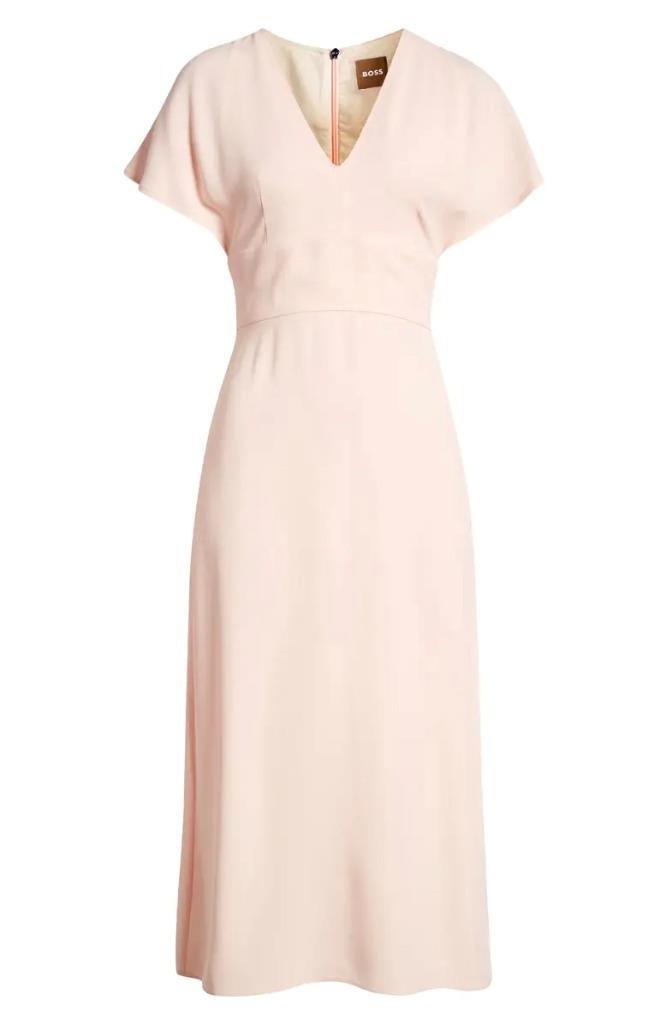 $595 – Boss Hugo Boss Dawinga Flutter Sleeve A-Line Dress in Pink Cream Size 6