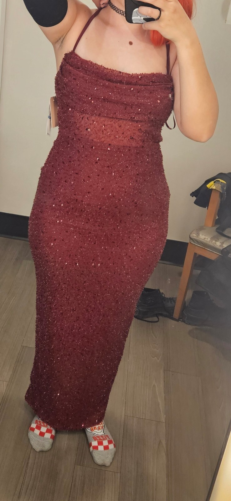 City Studios Burgundy/red Maxi Prom Dress Beads And Sequins