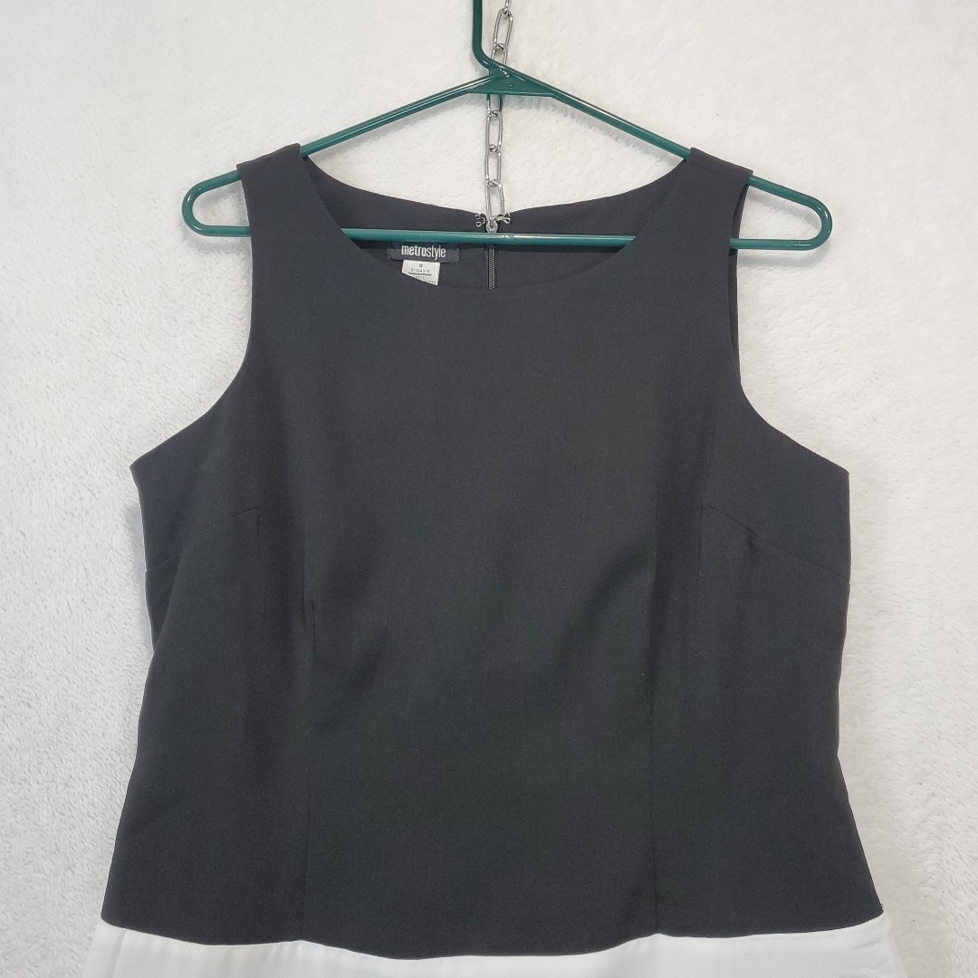 Metrostyle Black White Color Block Sleeveless Shift Sheath Midi Dress Size 8