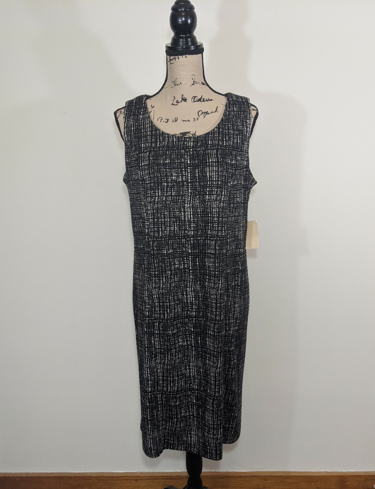NEW $99 Coldwater Creek Check Ponte Knit Dress Sleeveless Black White 14