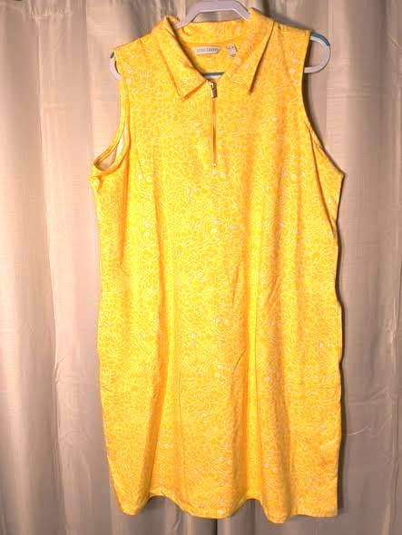 Sport Savvy Dress Womens Size XL Yellow Collared Sleeveless Zip Front Midi