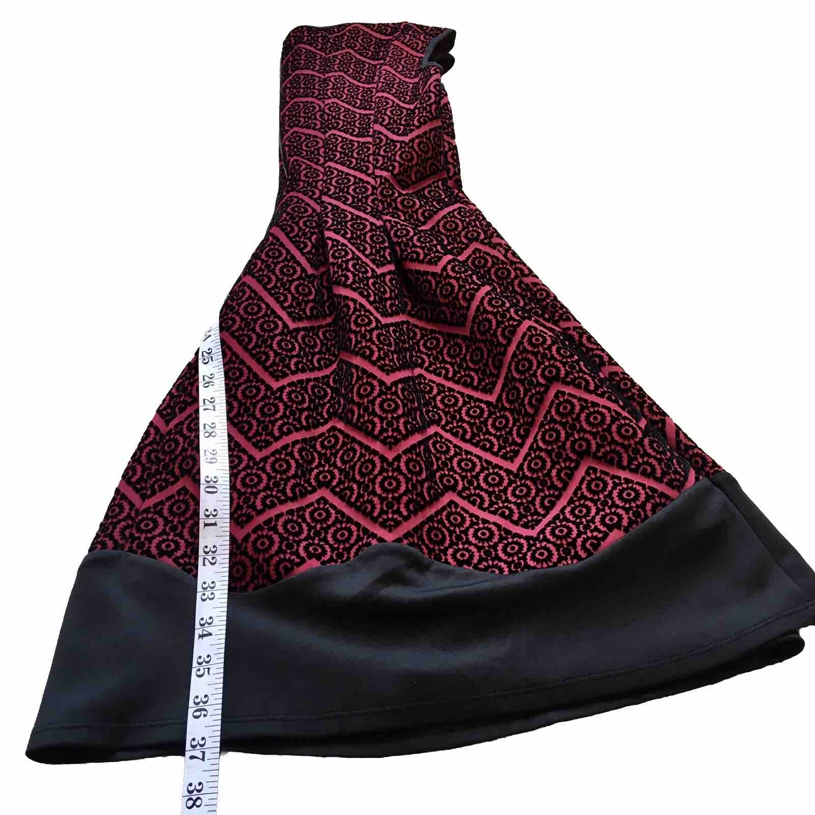 Gabby Skye Womens Size 10 Red Black Velvet Flocked Glam Goth Dress Knee Length