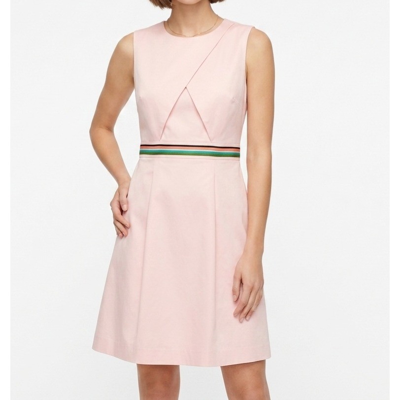Ted Baker Dress Size 2 Pink Sleeveless Striped Waist Pleated A-Line Mini Chic