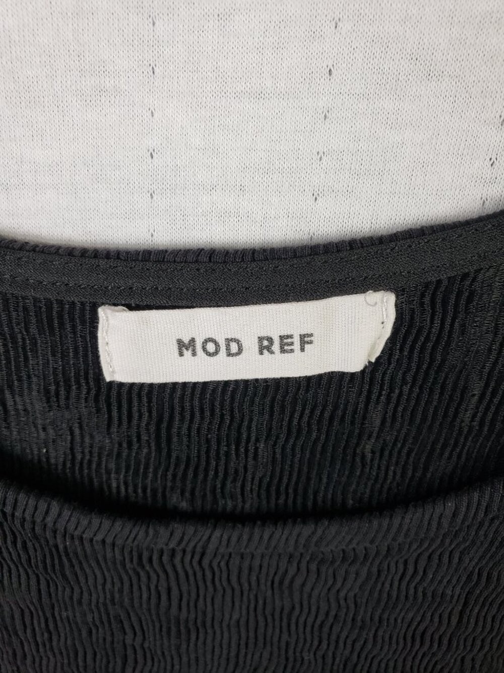 MOD REF Mini Dress Tunic Tie Straps Black Crinkled Ribbed Minimalist Resort sz M