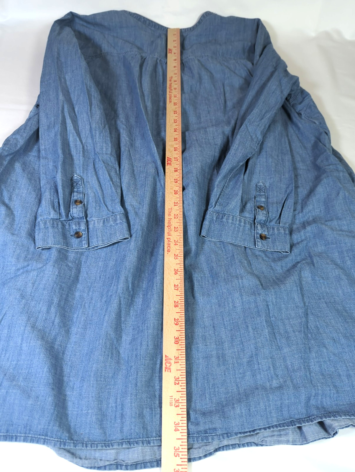 Plus Size 3X Shift Tunic Dress Cotton Lg Sleeve Pintuck Chambray Blue Relaxed