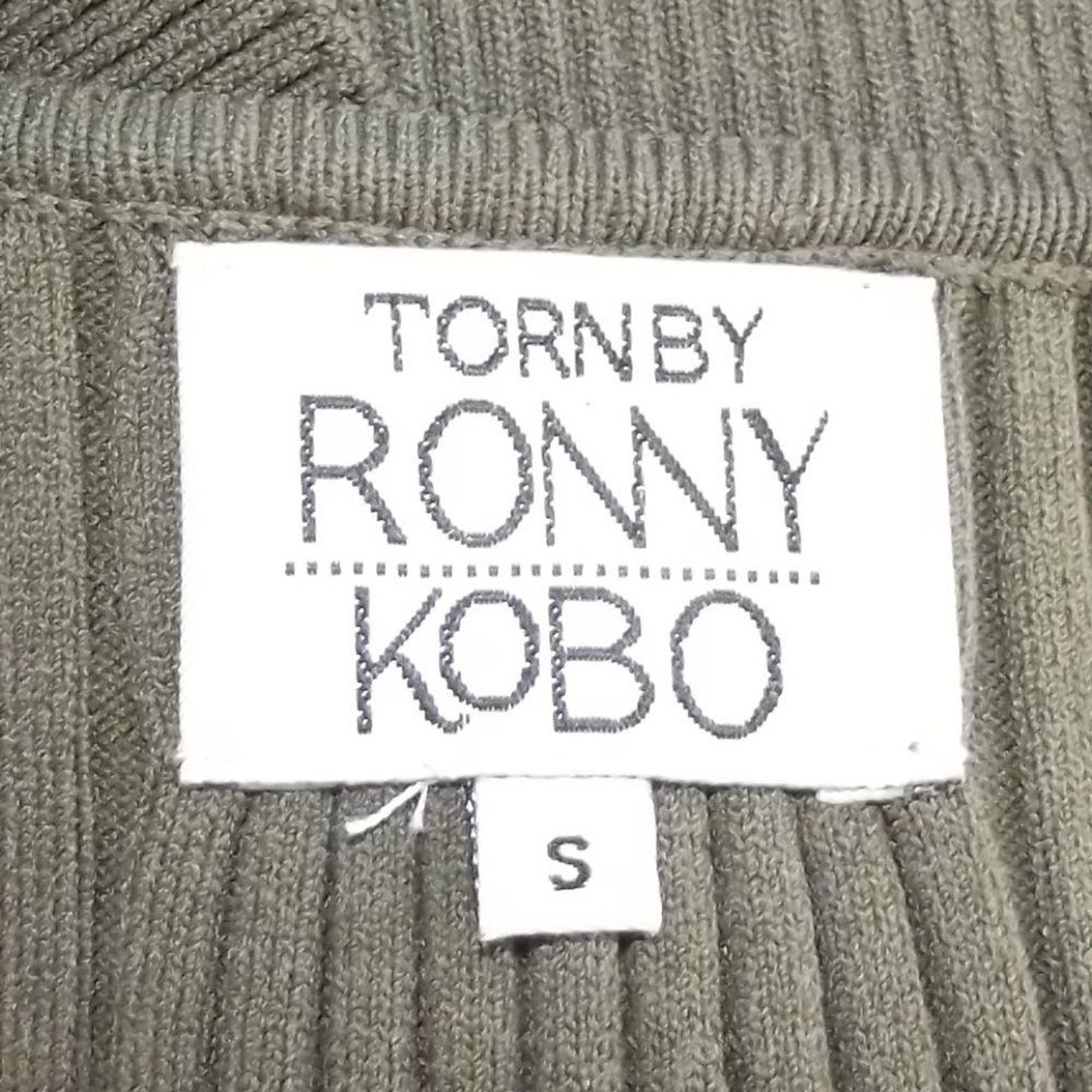 TORN BY RONNY KOBO Knit Dress, S, Olive Green, Ribbed/Textured, Lace-up neckline