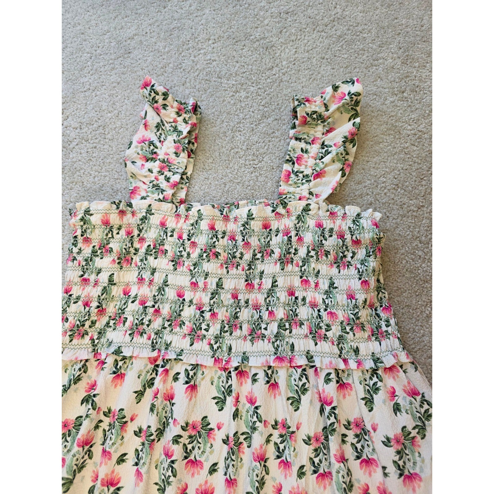 Max studio London Floral Smocked Maxi Dress Pink Green Ruffle Tiered 3X NWT