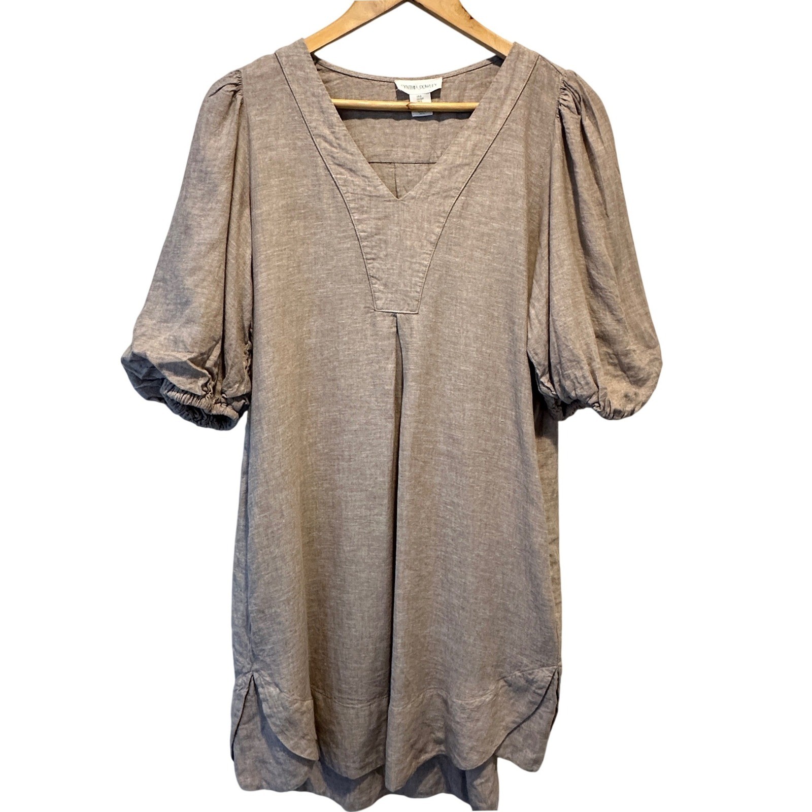 Cynthia Rowley Linen Blend Puff Sleeve Dress Womens Small Neutral Beach Relaxed