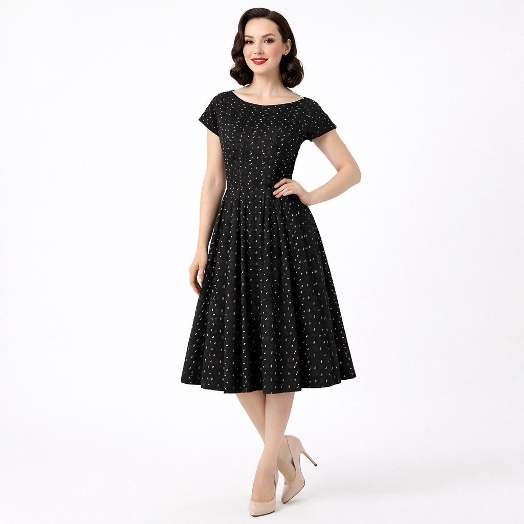 Vintage Billy Dee Eyelet Rockabilly Dress Small Whimsigoth Fit Flare 50s Midi
