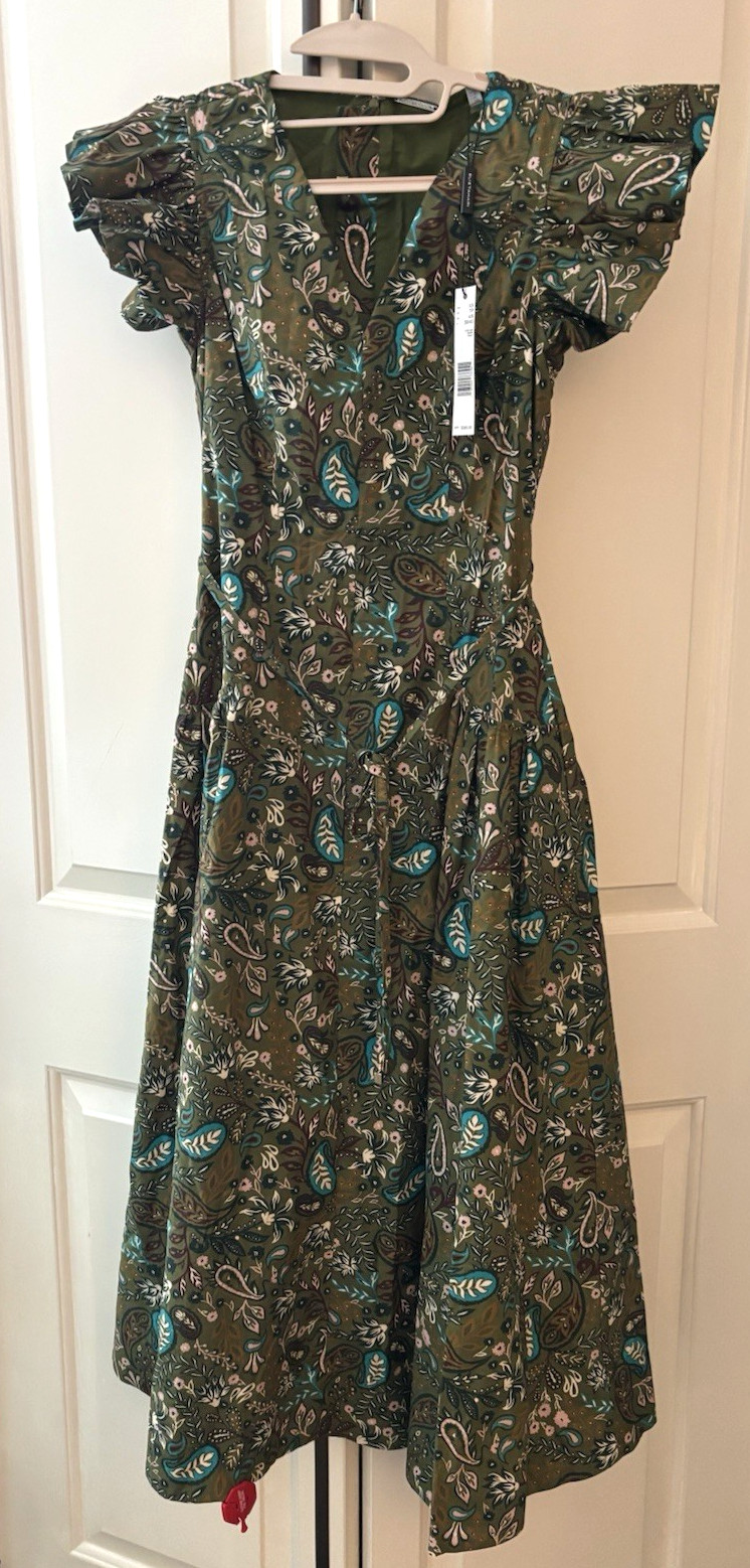 $385 Elie Tahari Women Green Paisley Print Midi Dress fit & flare Size XS – NWT